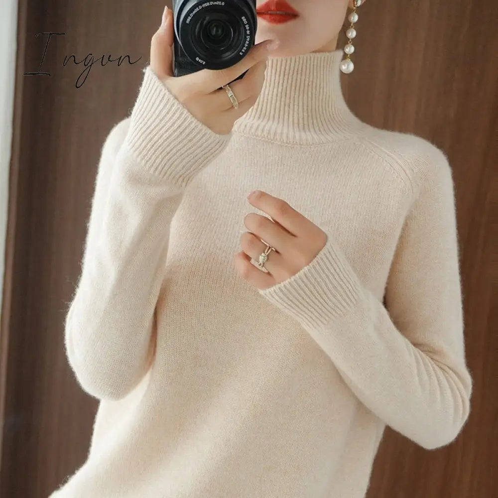 Ingvn - Turtleneck Cashmere Women Sweaters Casual Long Sleeve Knitted Jumper Female Bottoming