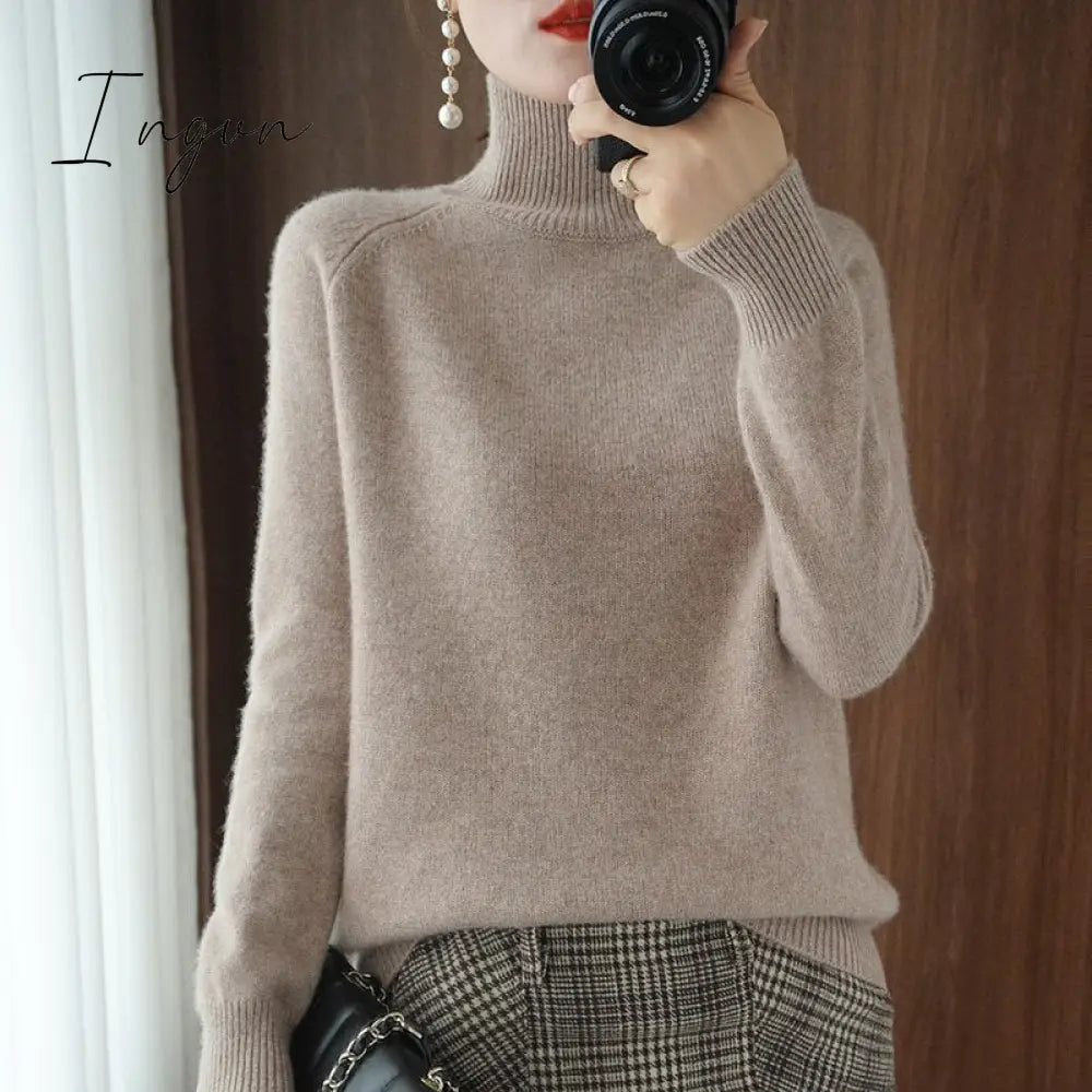 Ingvn - Turtleneck Cashmere Women Sweaters Casual Long Sleeve Knitted Jumper Female Bottoming