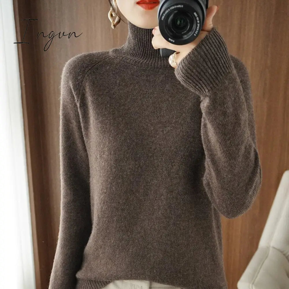 Ingvn - Turtleneck Cashmere Women Sweaters Casual Long Sleeve Knitted Jumper Female Bottoming