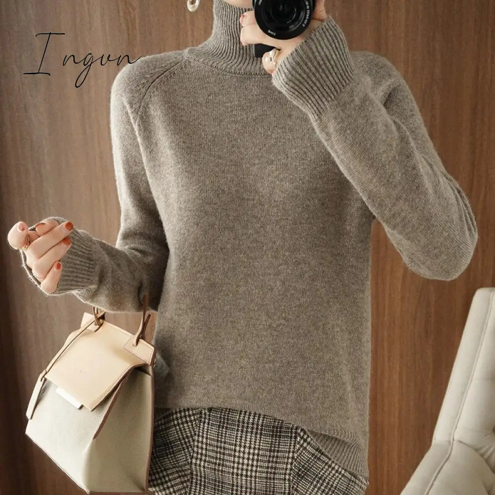 Ingvn - Turtleneck Cashmere Women Sweaters Casual Long Sleeve Knitted Jumper Female Bottoming