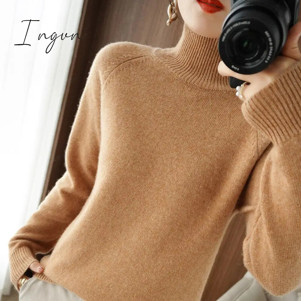 Ingvn - Turtleneck Cashmere Women Sweaters Casual Long Sleeve Knitted Jumper Female Bottoming