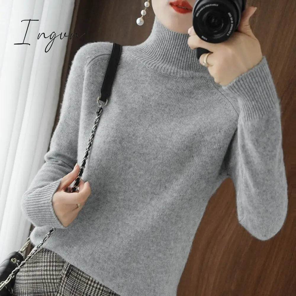 Ingvn - Turtleneck Cashmere Women Sweaters Casual Long Sleeve Knitted Jumper Female Bottoming