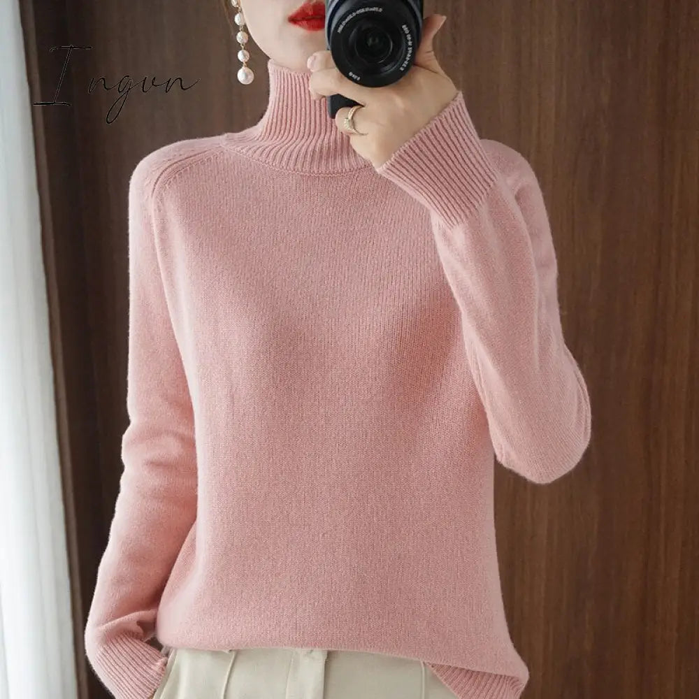 Ingvn - Turtleneck Cashmere Women Sweaters Casual Long Sleeve Knitted Jumper Female Bottoming