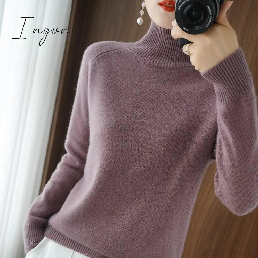 Ingvn - Turtleneck Cashmere Women Sweaters Casual Long Sleeve Knitted Jumper Female Bottoming