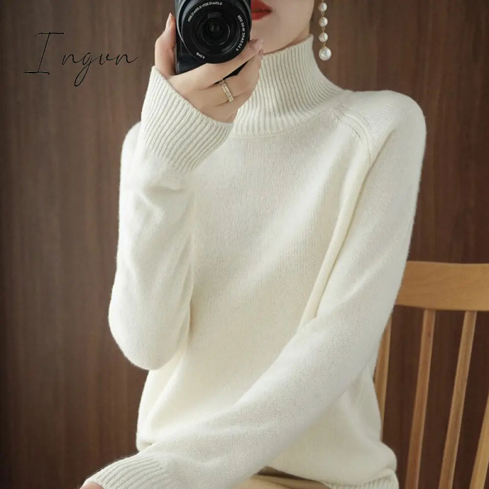 Ingvn - Turtleneck Cashmere Women Sweaters Casual Long Sleeve Knitted Jumper Female Bottoming