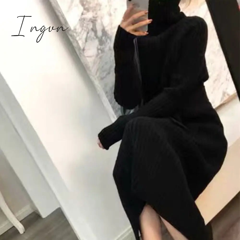 Ingvn - Turtleneck Knitted Sweater Dress Ladies Fall Winter Elastic Cashmere Bottoming Shirt