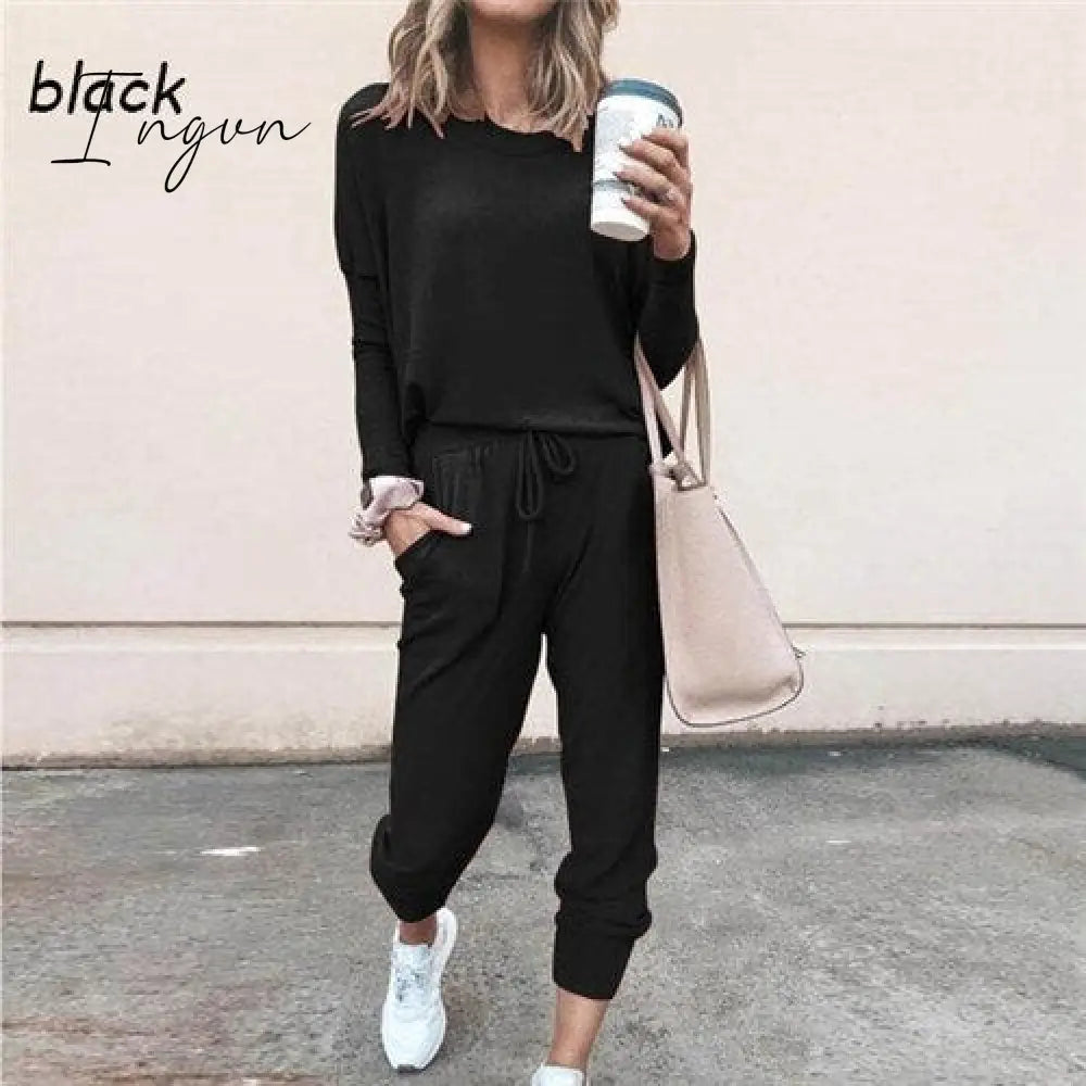 Ingvn - Two Piece Sets Casual Tracksuit Women Hooded Pullover Hoodies And Pants Suit Outfits Female