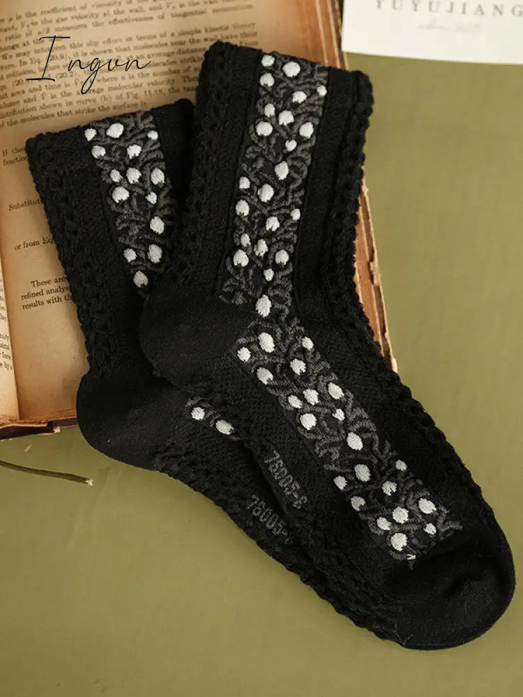 Ingvn - Vintage Jacquard Cotton Socks Accessories Black / Free Size Warmers