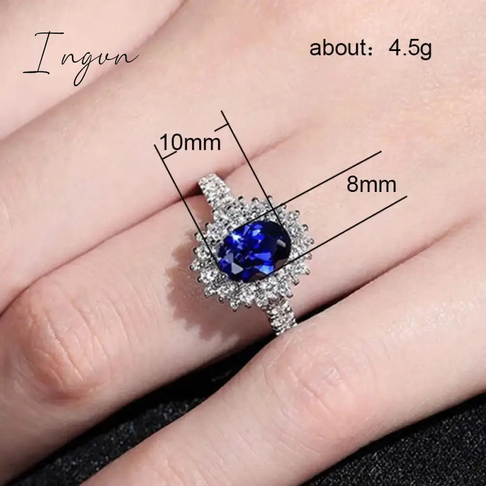 Ingvn - Wedding Anniversary Ring With Oval Cutting Blue Cubic Zirconia Luxury Jewelry Valentines