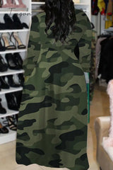 Ingvn - White Casual Print Camouflage Bandage Patchwork Buckle Turndown Collar Long Dress Plus Size