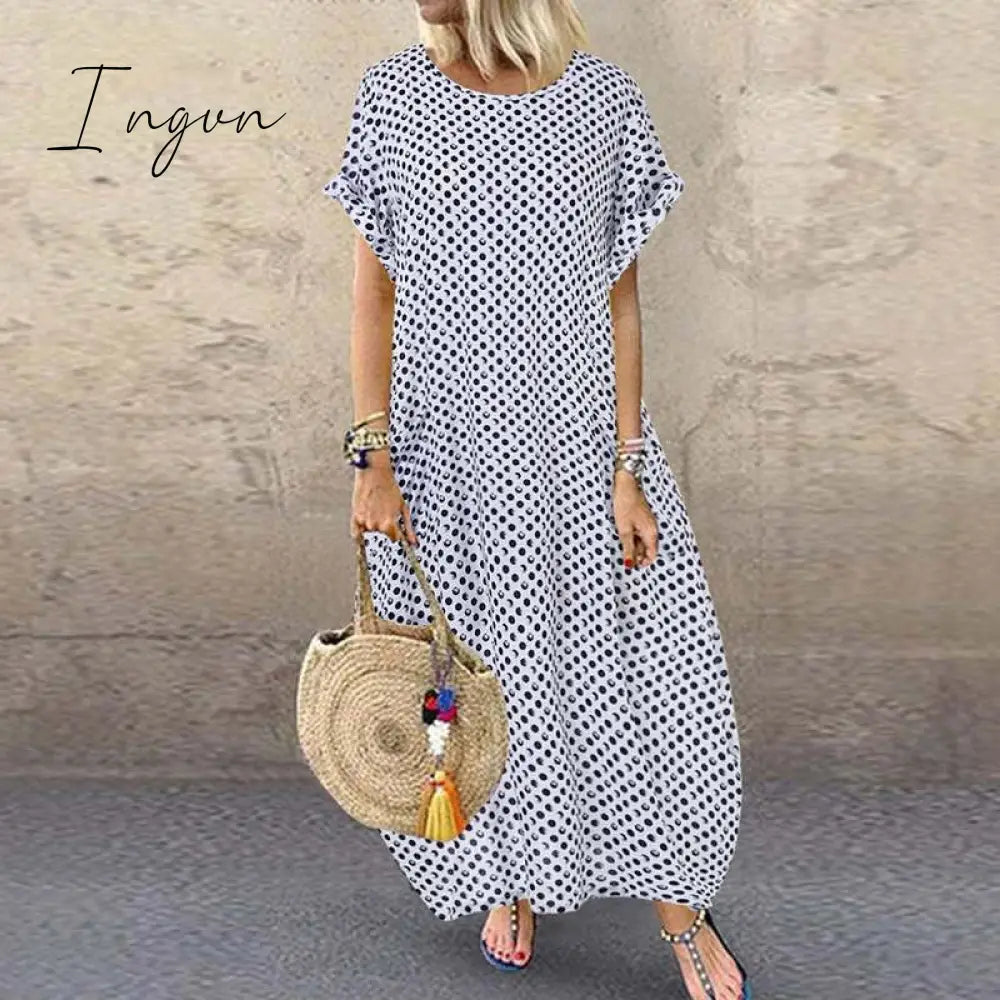 Ingvn - Women Crew Neck Short Sleeve Long Dresses