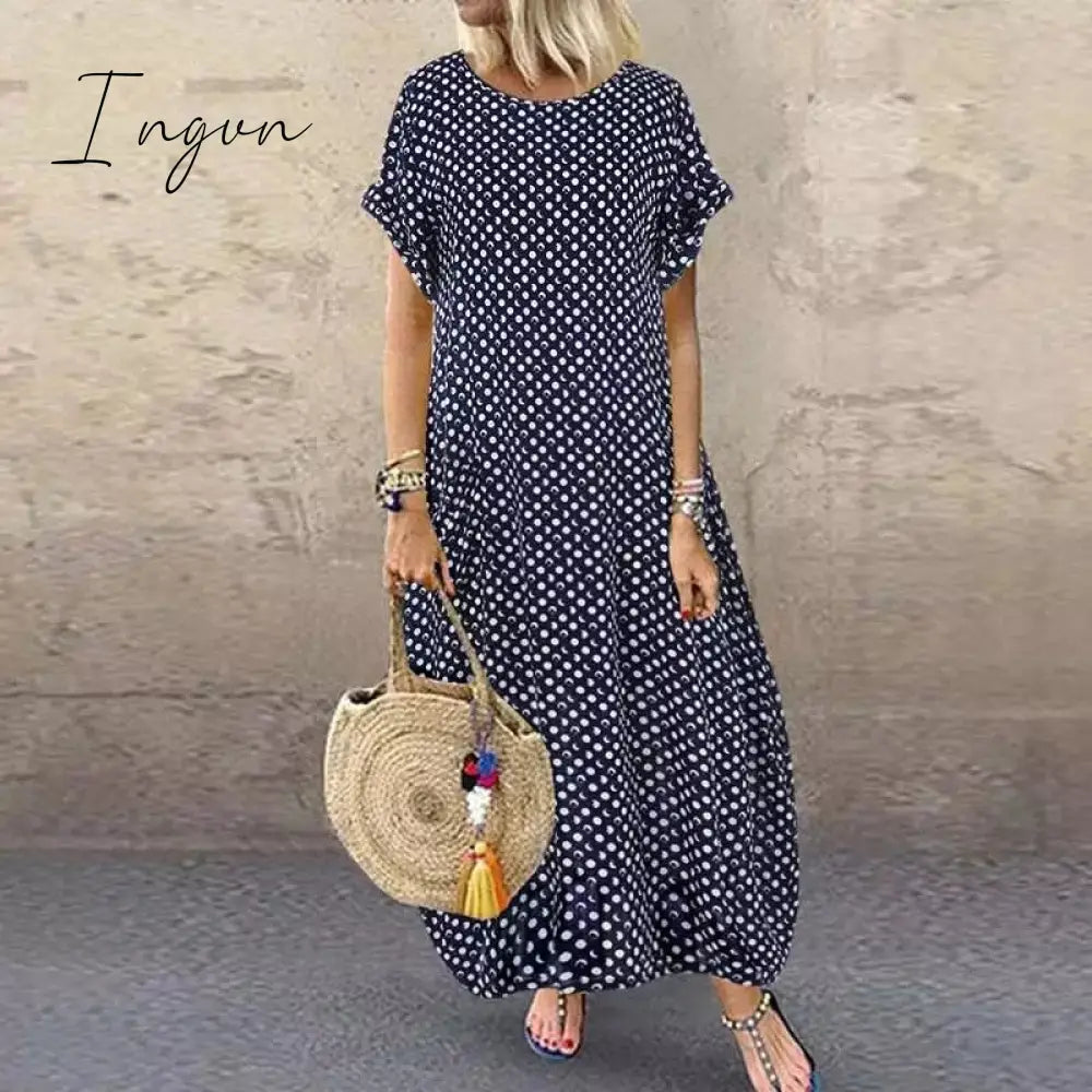 Ingvn - Women Crew Neck Short Sleeve Long Dresses