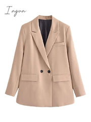 Ingvn - Women Fashion Solid Double Breasted Blazers Female Elegant Long Sleeves Loose Jacket Coats