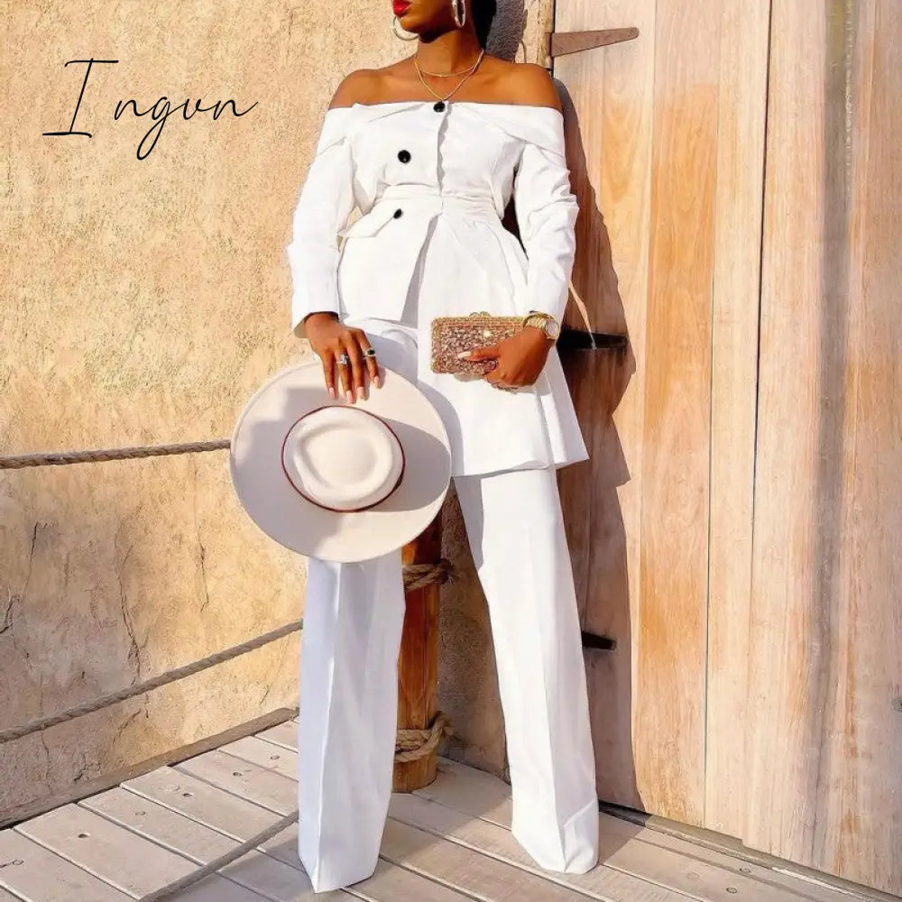 Ingvn - Women Fashion Trends Women’s Suit Pantsuit African Long - Sleeved Coat + Trousers Two -