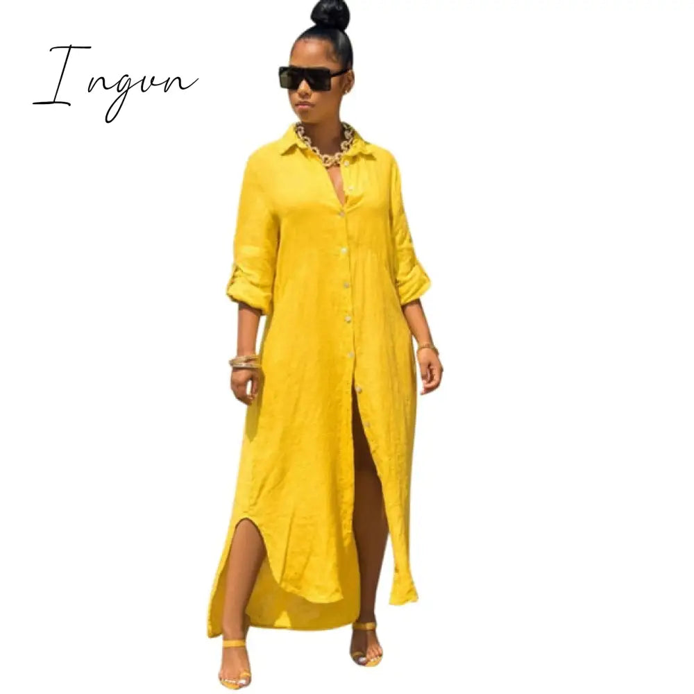 Ingvn - Women Fashionable Shirt - Style Button Dress Ladies Casual Long Street Large Size Loose