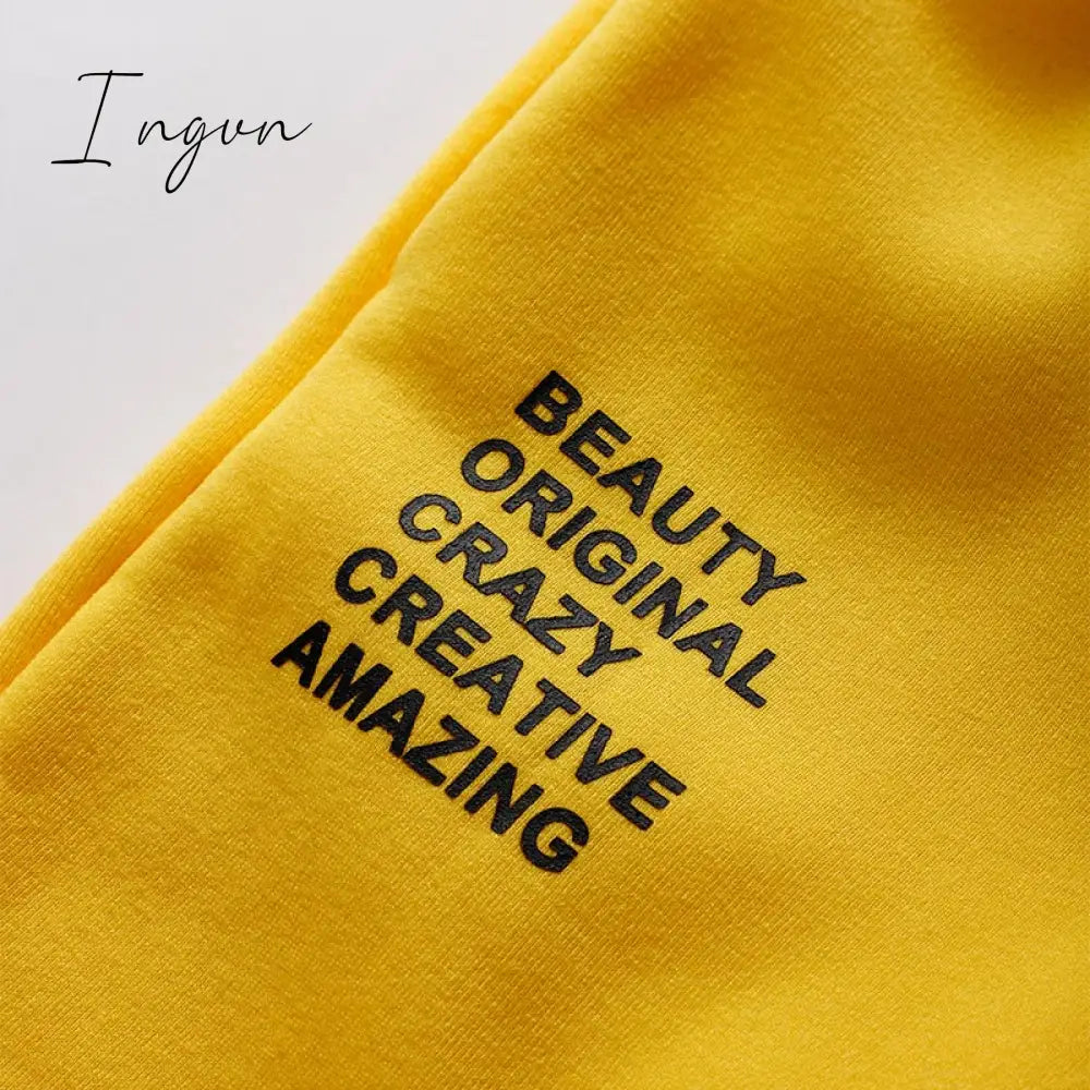 Ingvn - Women Fleece Letter Print Two Piece Set Casual Long Sleeve Hoodie Sweatshirts And Jogging