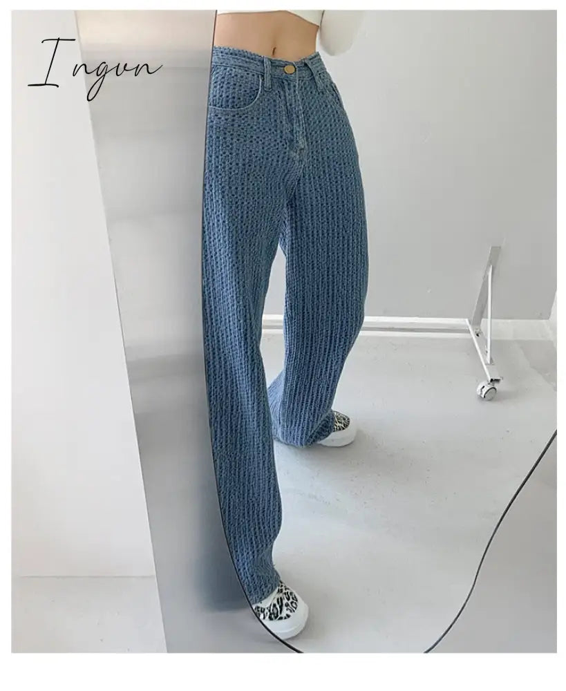 Ingvn - Women Jeans High Waist Casual Streetwear Y2K Baggy Office Lady New Fashion Korean Denim