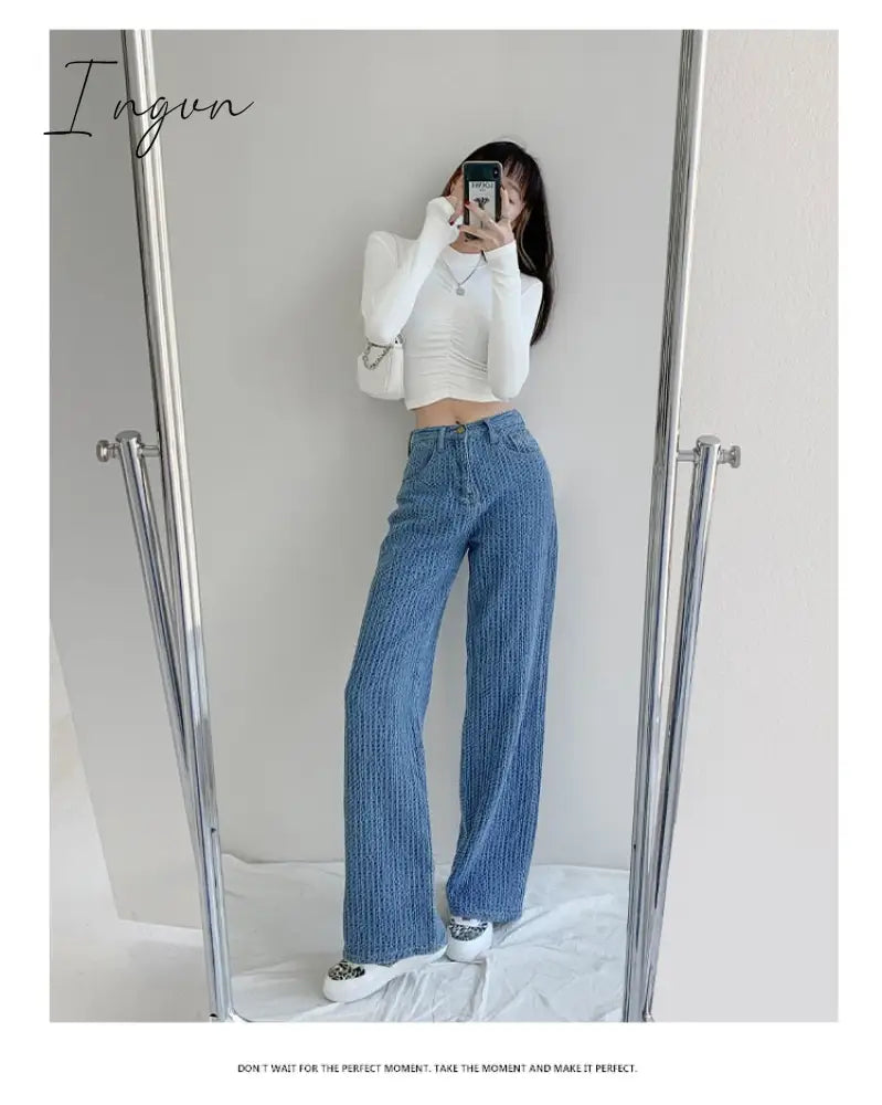 Ingvn - Women Jeans High Waist Casual Streetwear Y2K Baggy Office Lady New Fashion Korean Denim