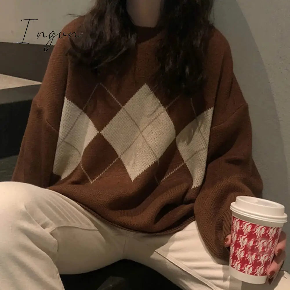 Ingvn - Women Knitted Sweater Fashion Oversized Pullovers Ladies Winter Loose Korean College Style