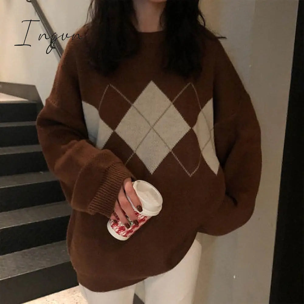 Ingvn - Women Knitted Sweater Fashion Oversized Pullovers Ladies Winter Loose Korean College Style