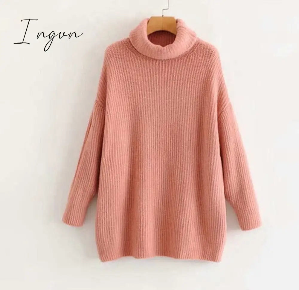 Ingvn - Women Oversize Basic Knitted Turtleneck Sweater Female Solid Collar Pullovers Warm New