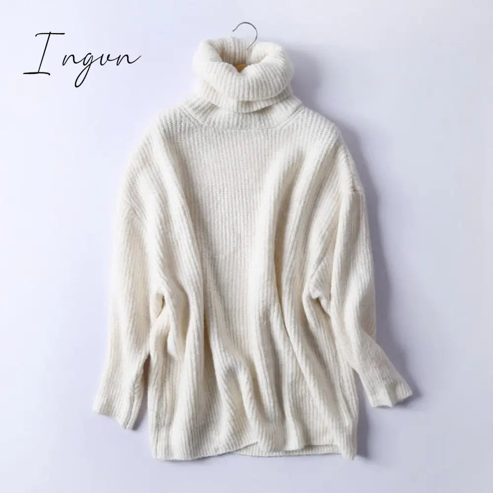 Ingvn - Women Oversize Basic Knitted Turtleneck Sweater Female Solid Collar Pullovers Warm New