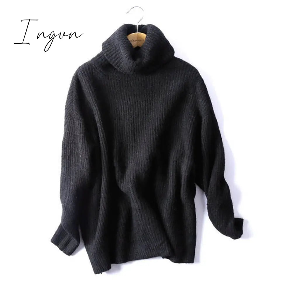 Ingvn - Women Oversize Basic Knitted Turtleneck Sweater Female Solid Collar Pullovers Warm New