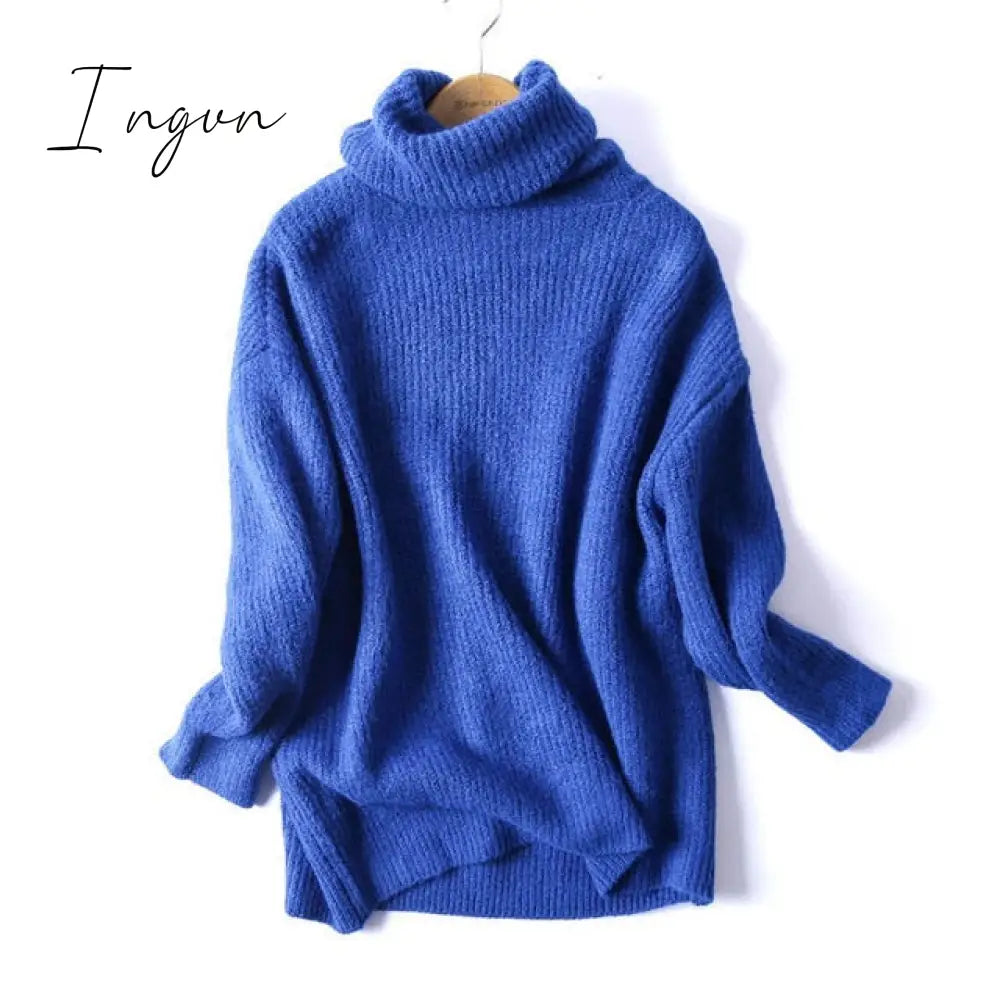 Ingvn - Women Oversize Basic Knitted Turtleneck Sweater Female Solid Collar Pullovers Warm New