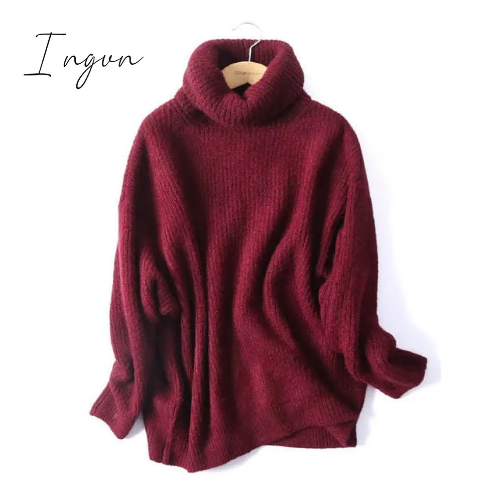 Ingvn - Women Oversize Basic Knitted Turtleneck Sweater Female Solid Collar Pullovers Warm New