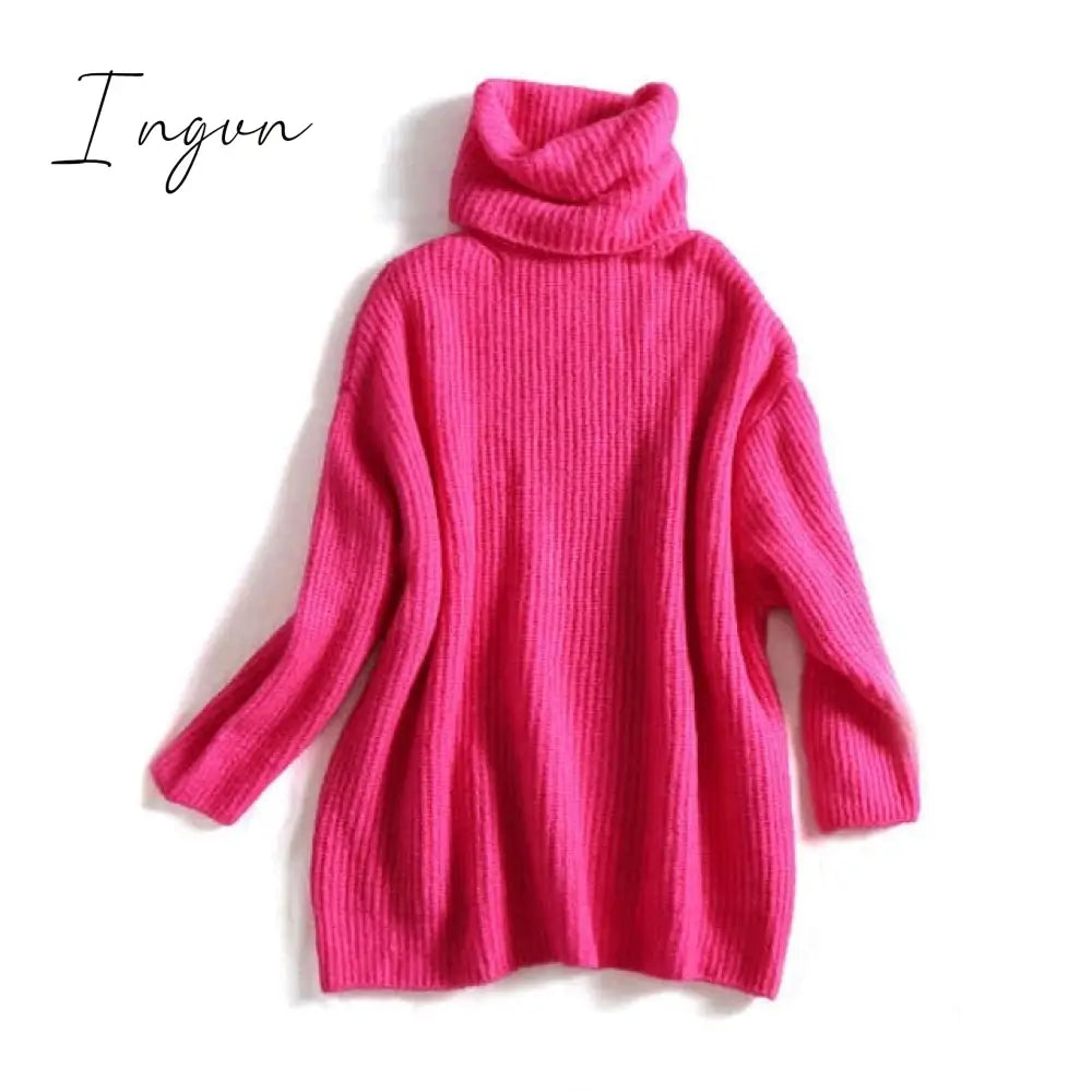 Ingvn - Women Oversize Basic Knitted Turtleneck Sweater Female Solid Collar Pullovers Warm New