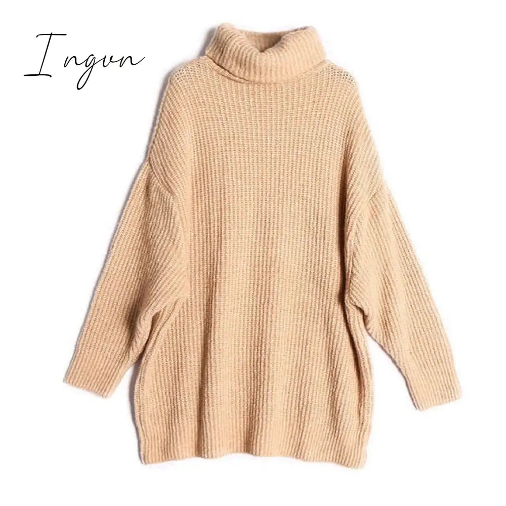 Ingvn - Women Oversize Basic Knitted Turtleneck Sweater Female Solid Collar Pullovers Warm New