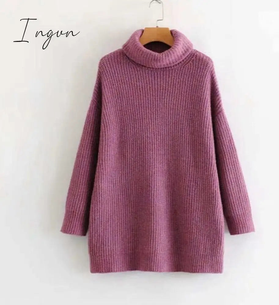 Ingvn - Women Oversize Basic Knitted Turtleneck Sweater Female Solid Collar Pullovers Warm New