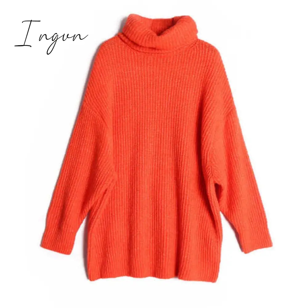 Ingvn - Women Oversize Basic Knitted Turtleneck Sweater Female Solid Collar Pullovers Warm New