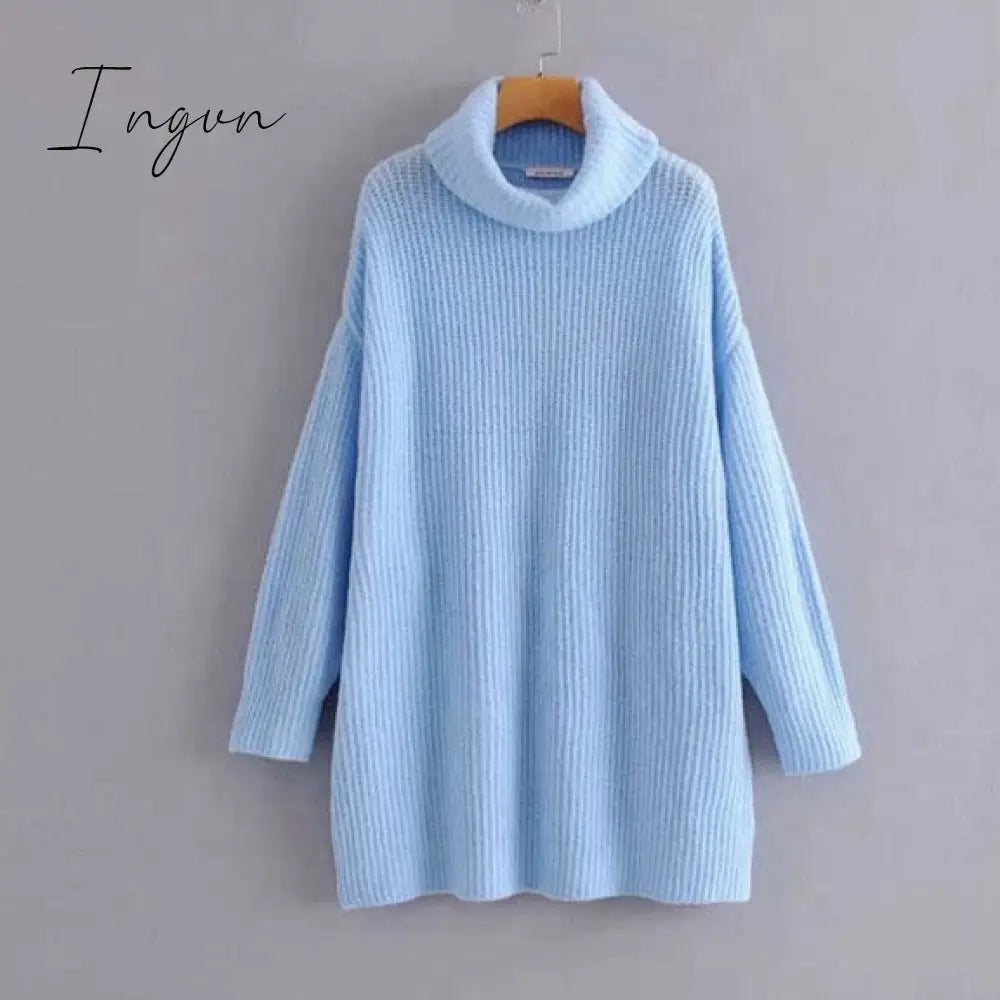 Ingvn - Women Oversize Basic Knitted Turtleneck Sweater Female Solid Collar Pullovers Warm New