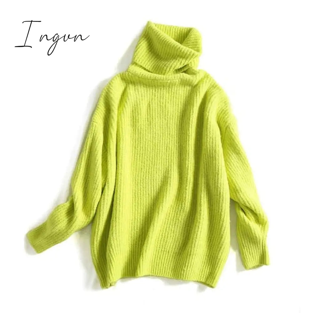 Ingvn - Women Oversize Basic Knitted Turtleneck Sweater Female Solid Collar Pullovers Warm New