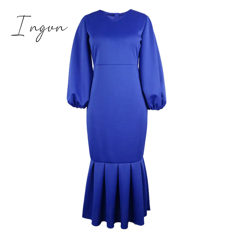 Ingvn - Women Party Dress V Neck Long Puff Sleeves Bodycon Sexy Event Occasion African Female