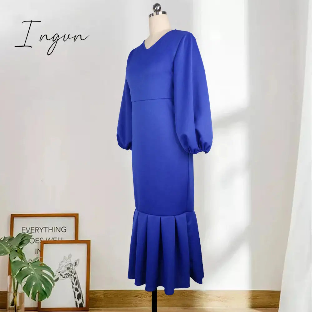 Ingvn - Women Party Dress V Neck Long Puff Sleeves Bodycon Sexy Event Occasion African Female