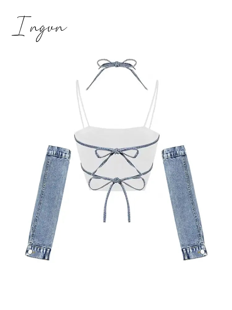 Ingvn - Women Sexy Crop Top Off Shoulder Removable Sleeves Y2K Tank 90S Vintage Streetwear Fashion