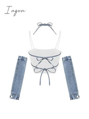 Ingvn - Women Sexy Crop Top Off Shoulder Removable Sleeves Y2K Tank 90S Vintage Streetwear Fashion