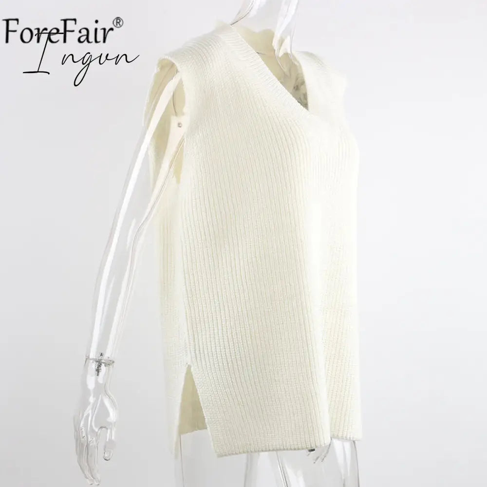 Ingvn - Women V Neck Sweater Vest Korean Preppy Style Solid Knitted Sleeveless Female Autumn Winter