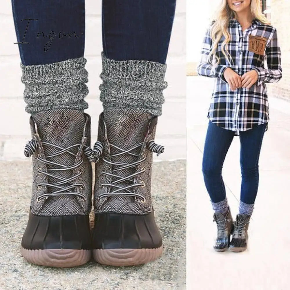 Ingvn - Women Waterproof Lace Up Duck Boots