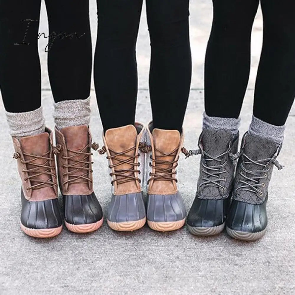 Ingvn - Women Waterproof Lace Up Duck Boots