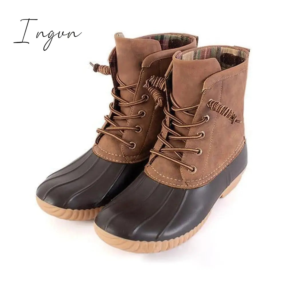 Ingvn - Women Waterproof Lace Up Duck Boots