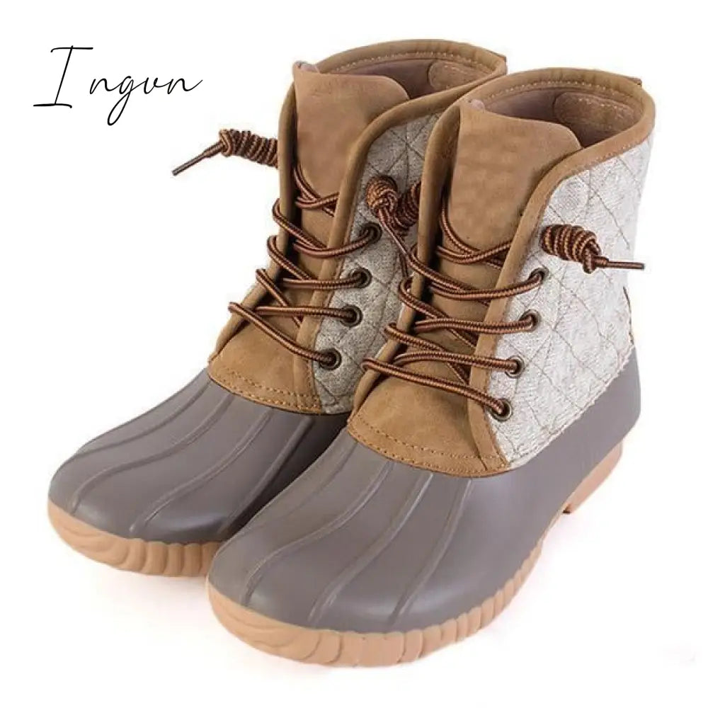 Ingvn - Women Waterproof Lace Up Duck Boots