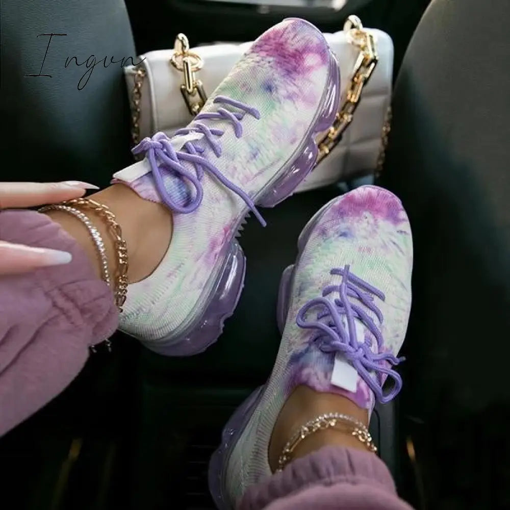 Ingvn - Women’s Colorful Air Cushion Sneakers Purple / 5