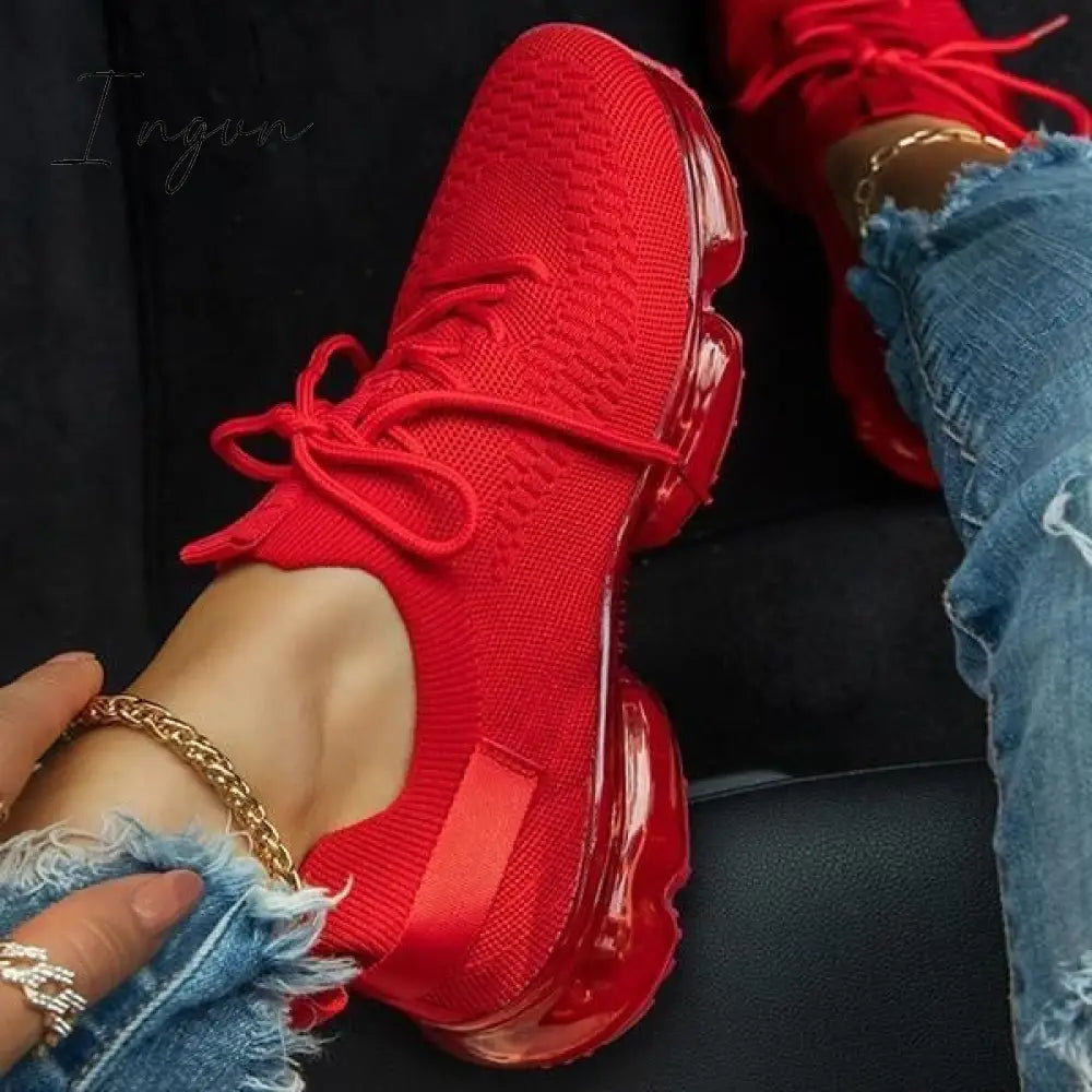 Ingvn - Women’s Colorful Air Cushion Sneakers Red / 5