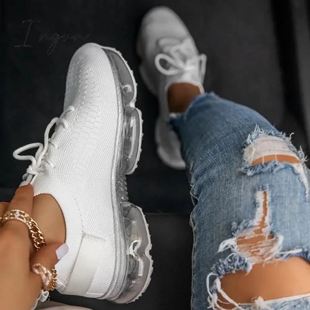 Ingvn - Women’s Colorful Air Cushion Sneakers White / 5