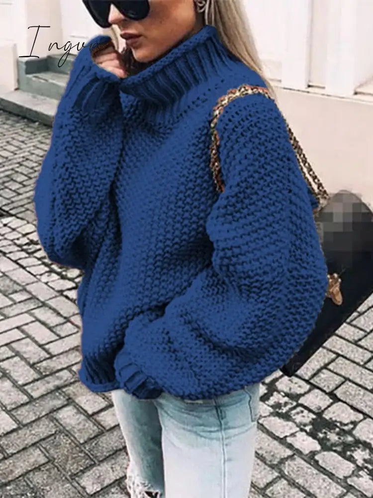 Ingvn - Womens Fall Fashion Sweater Women Autumn/Winter Turtleneck Doll Sleeve Loose Knit Women’s