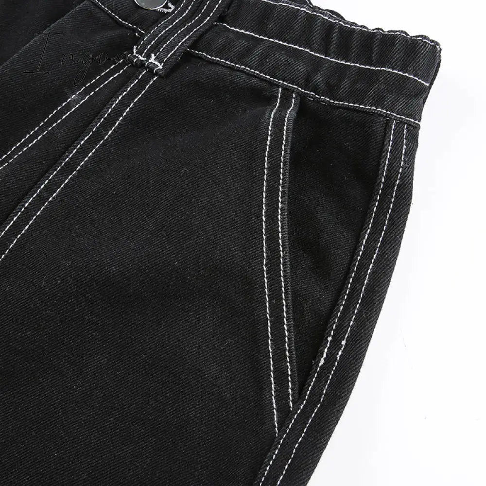 Ingvn - Womens Fashion Trends Pockets Patchwork Baggy Jeans Streetwear 100% Cotton Women Denim