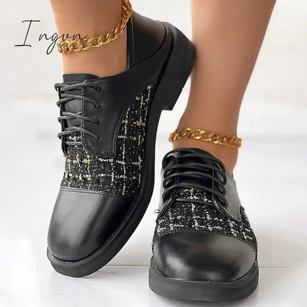 Ingvn - Women’s Flats Oxfords Plus Size Wedding Office Work Winter Block Heel Chunky Square Toe